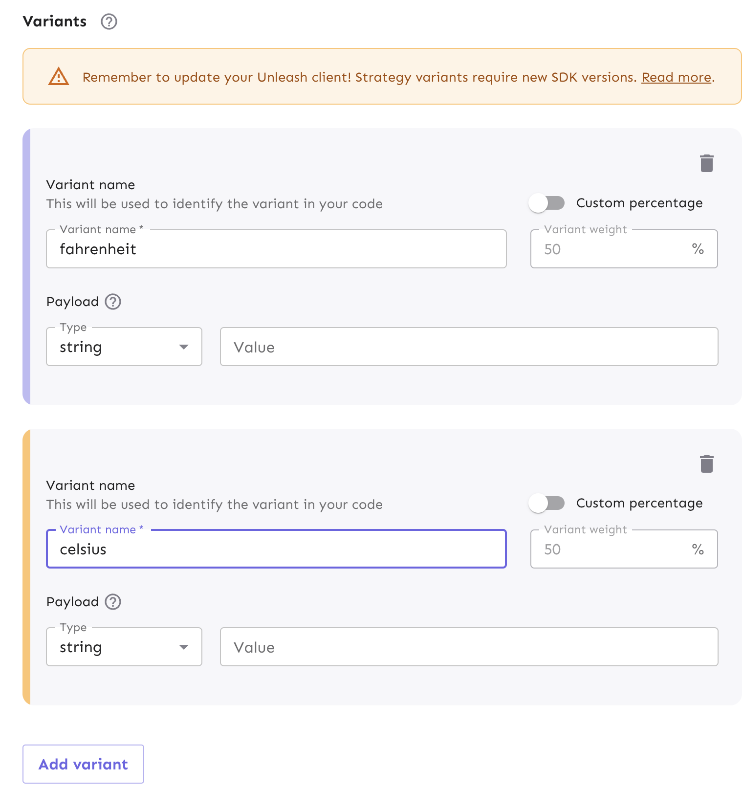 The form allows you to configure your variant.